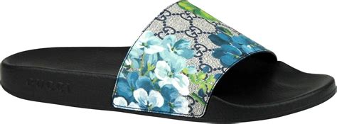 flower pattern gucci shoes|gucci slides with blue flowers.